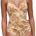 Skin-tone one-piece swimsuit with V-neck and belly control for women swimming and wading