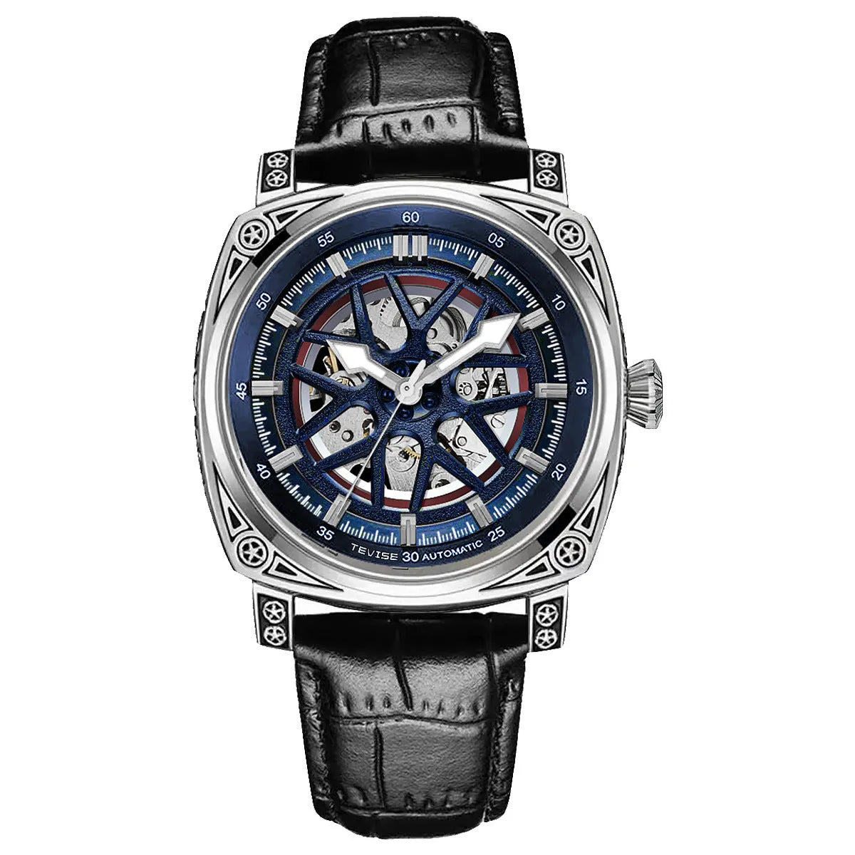 Stainless steel automatic mechanical men's leather belt casual watch T894G blue leather, 14mm thickness