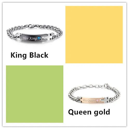 Gold and black couple bracelets in stainless steel with geometric design and adjustable chain lengths
