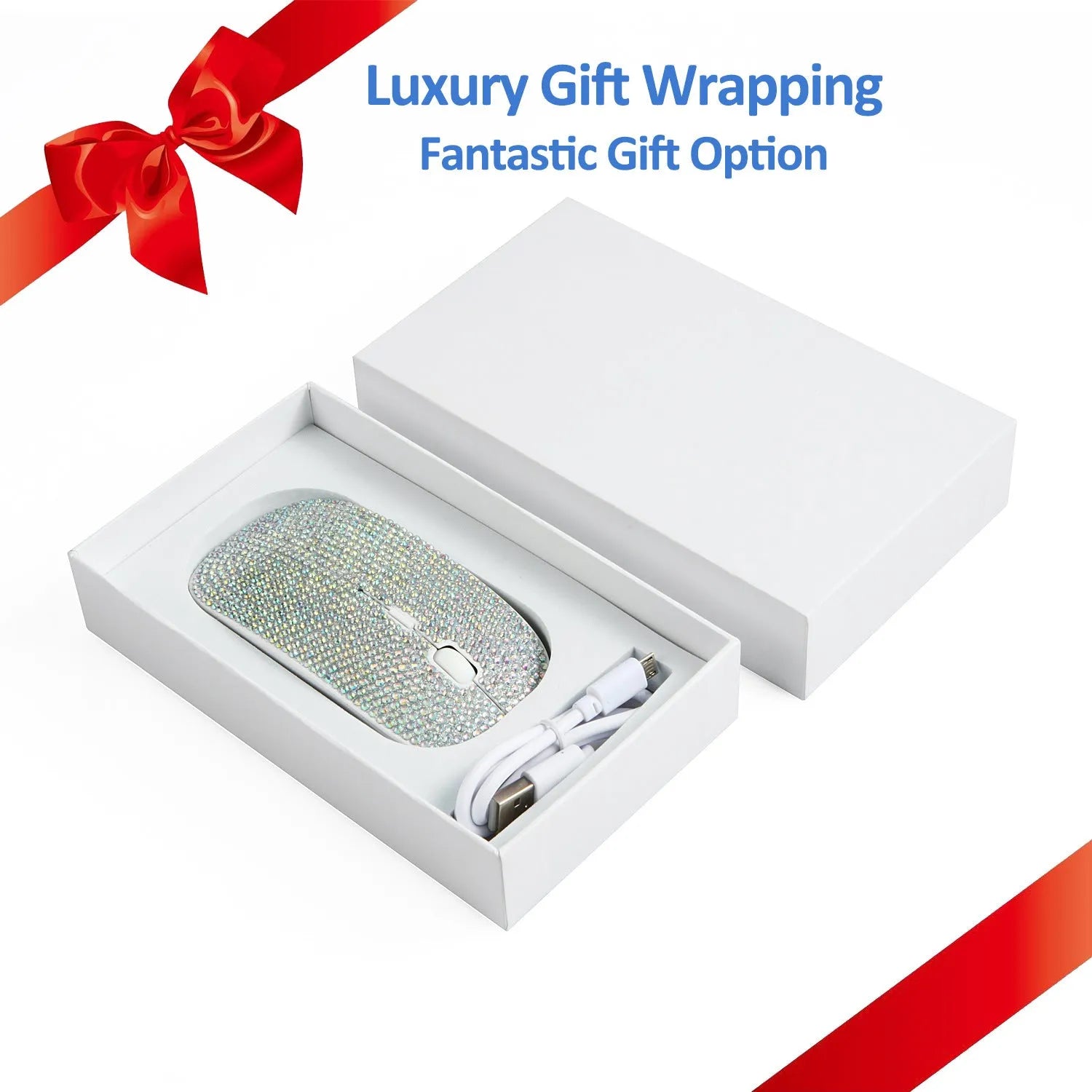 White wireless optical mouse with 2.4G receiver and adjustable DPI, 11.2x5.7x2.0cm