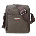 Men's black Oxford cloth messenger bag with zipper closure, single shoulder strap, and printed car-suture outer pocket