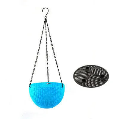 Hanging basket planter with inner tank measuring 210mm diameter with 450mm chain in choice of seven colours