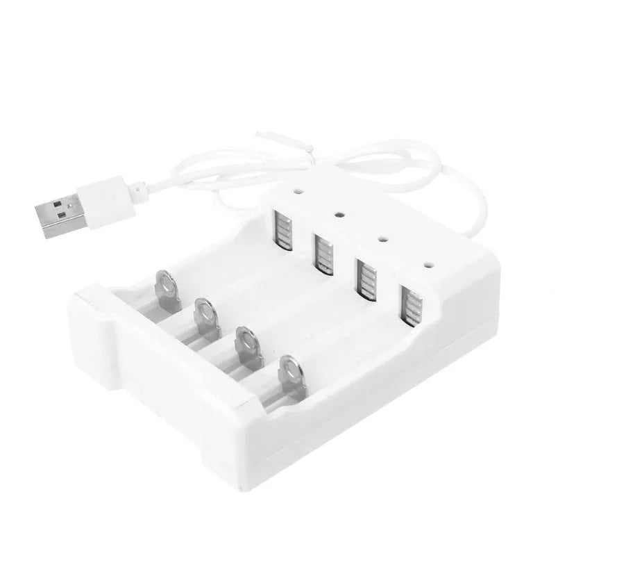 Universal smart 4-slot battery charger adapter for rechargeable AA and AAA batteries with USB plug input