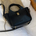 Women's Korean style small PU tote bag in bucket shape with sandwich pocket, apricot colour, simple design with sewing thread details