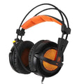 7.1 channel USB gaming headset with surround sound, padded headband, ear cushions, and LED lights, black colour