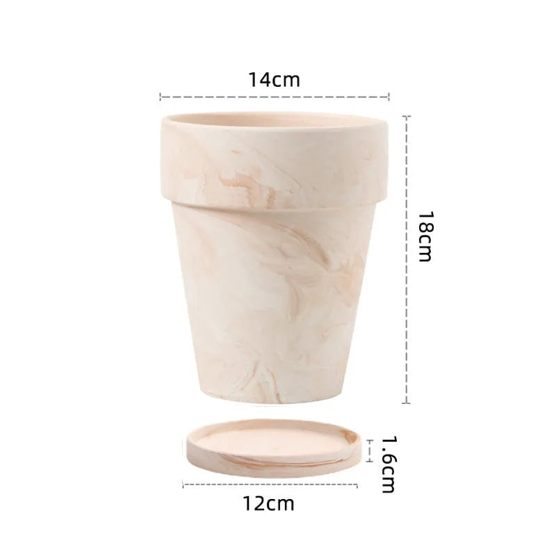 Gradient macchiato red and white pottery flowerpot on desktop with green plant, sizes 10cm to 30cm