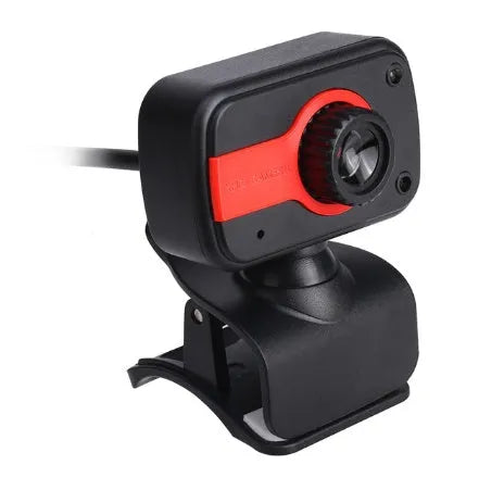 Mini driverless USB webcam with rotating lens in blue, red, or white colours.