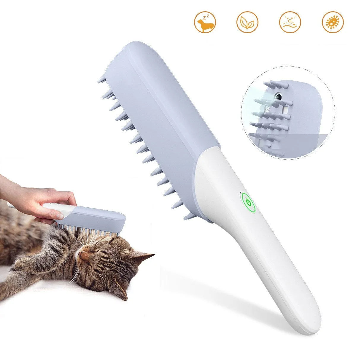 Blue pet silicone massage brush with ozone sterilisation comb for dog grooming, removable head
