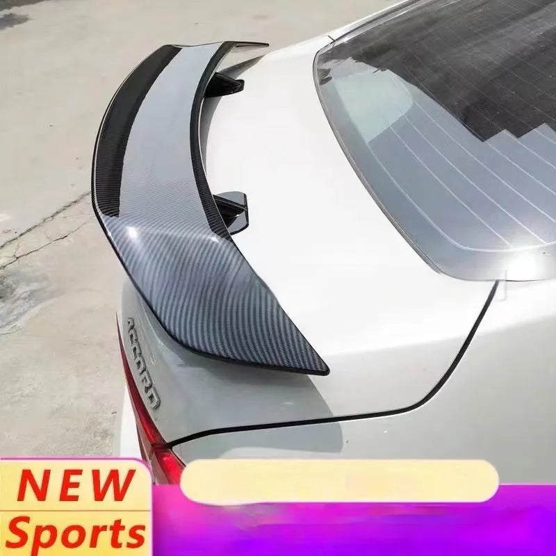 Punch-free ABS plastic car tail wing spoiler shown in bright black finish