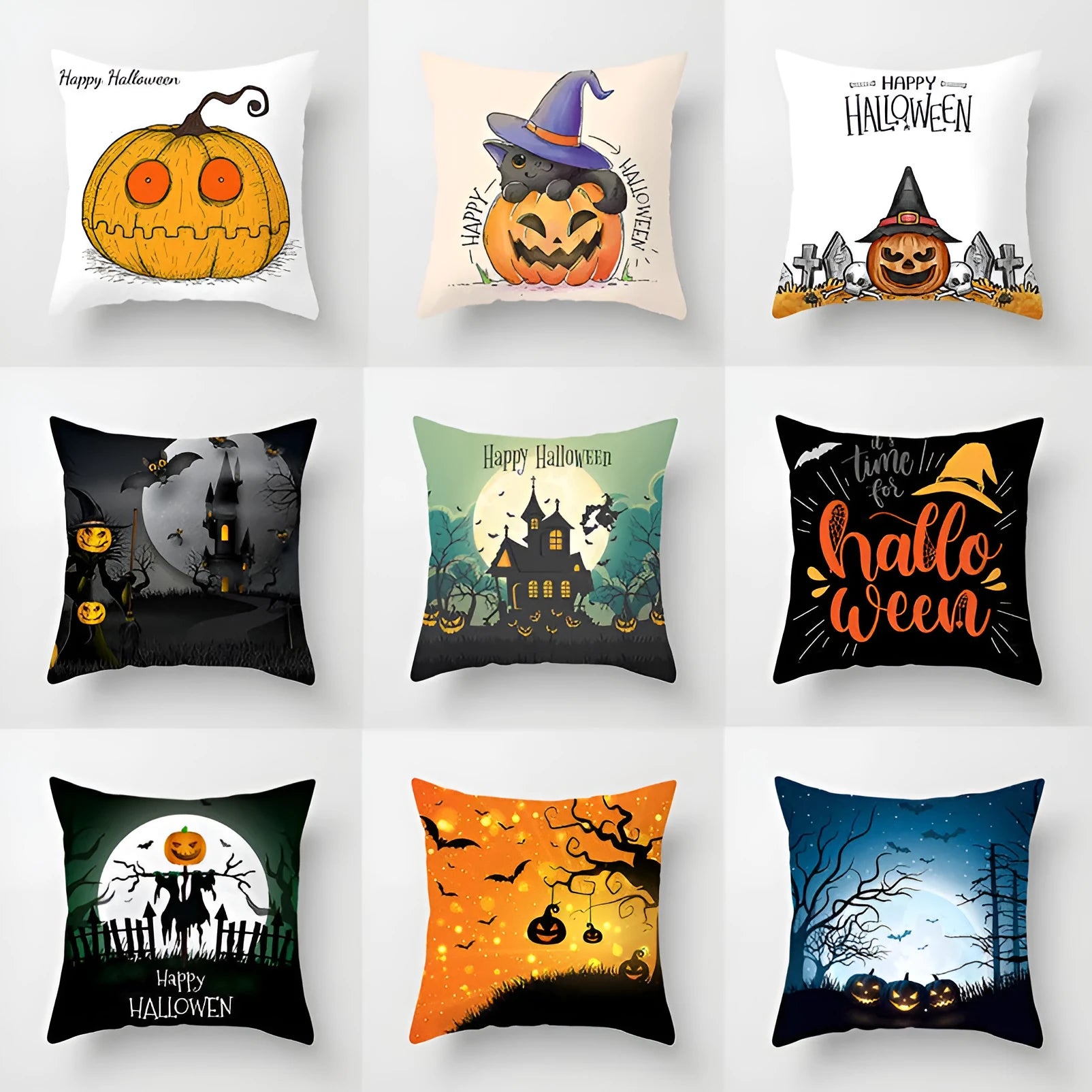 Halloween pillowcase 45x45cm in peach skin fabric with modern simple square design for living room cushion