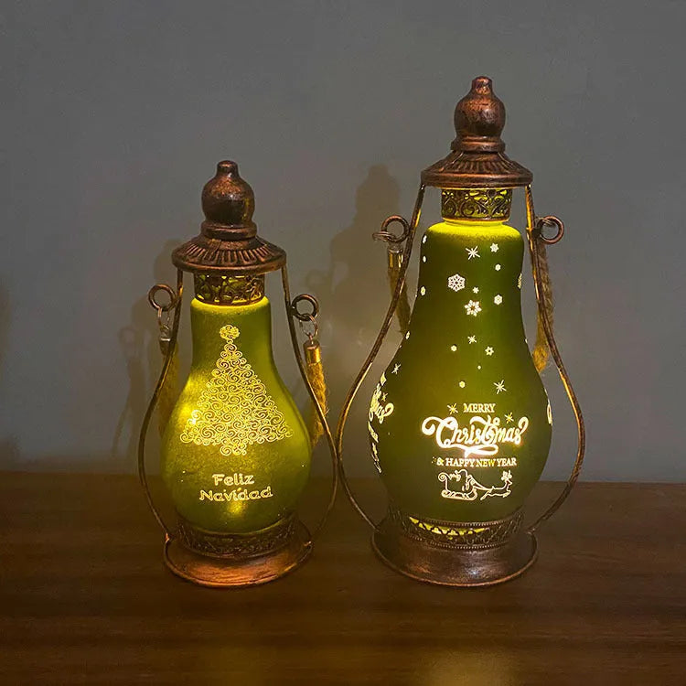 New Chinese style glass LED oil lamp ornament in red, hanging as decorative Christmas lighting.