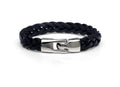 Hand-woven leather and alloy bracelet in vintage style, 21cm length, black colour