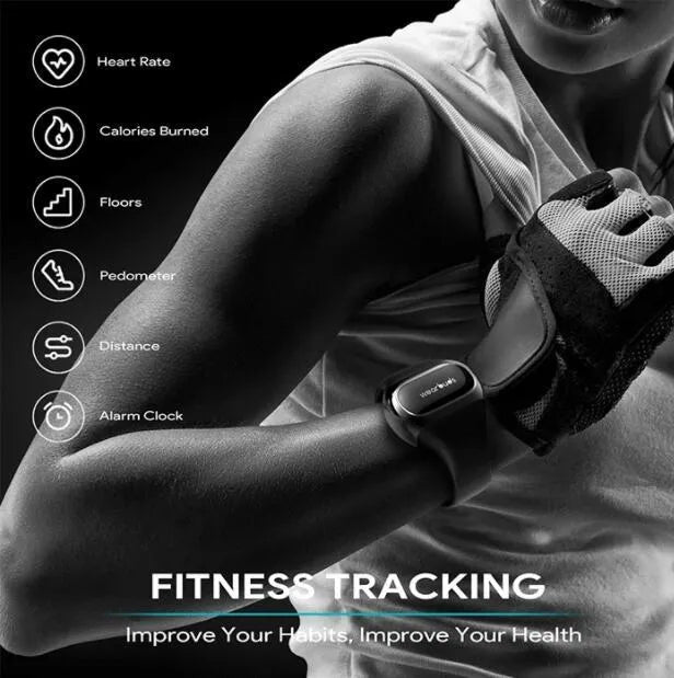 2 in 1 wireless earphone bracelet in black with silicone band and earbuds on wrist