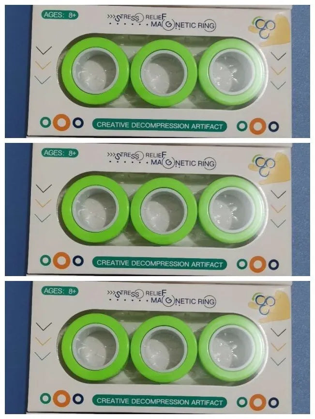 Blue magnetic plastic rotating fidget ring showing internal diameter of 1.8cm.