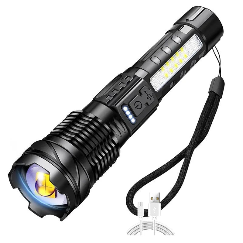 Handheld aluminium alloy power torch with telescopic zoom and 30W LED