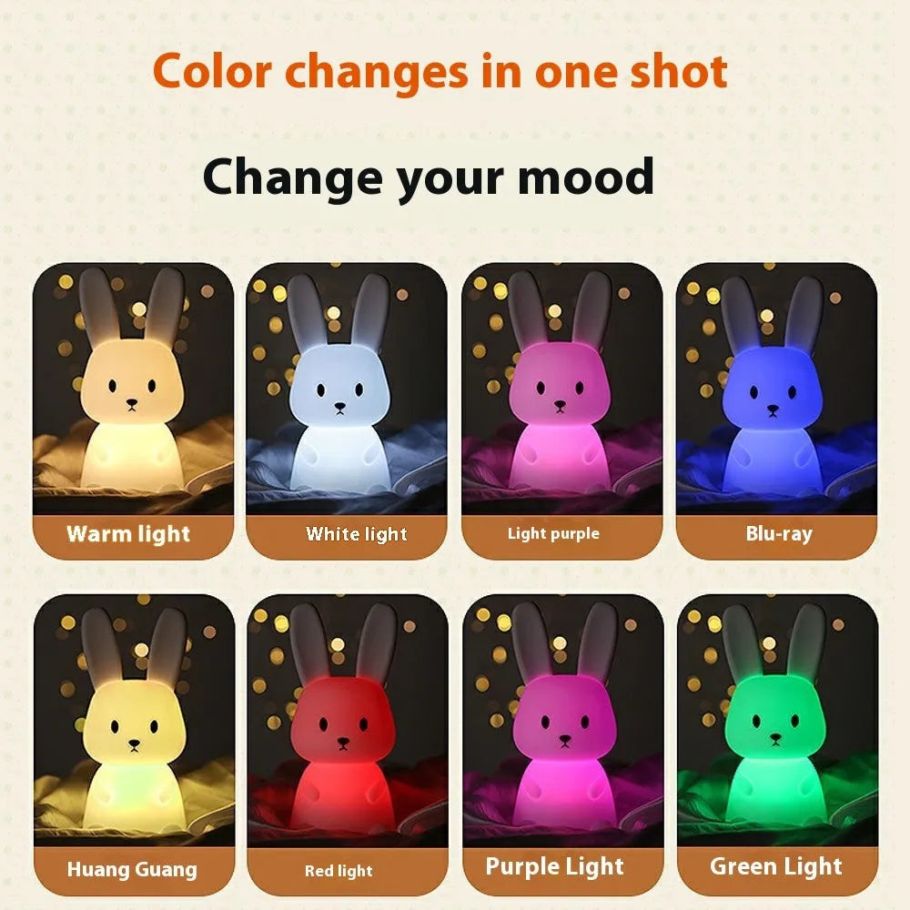 Small night lamp with cartoon animal shape, colour-changing LED, USB charging, 94x92x202mm