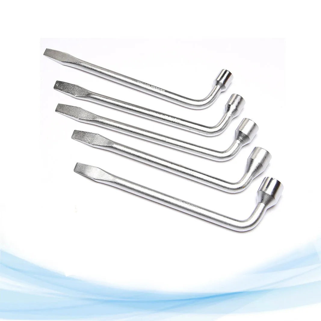A single L-shaped 19mm socket wrench tool made from chrome vanadium steel on a plain background.