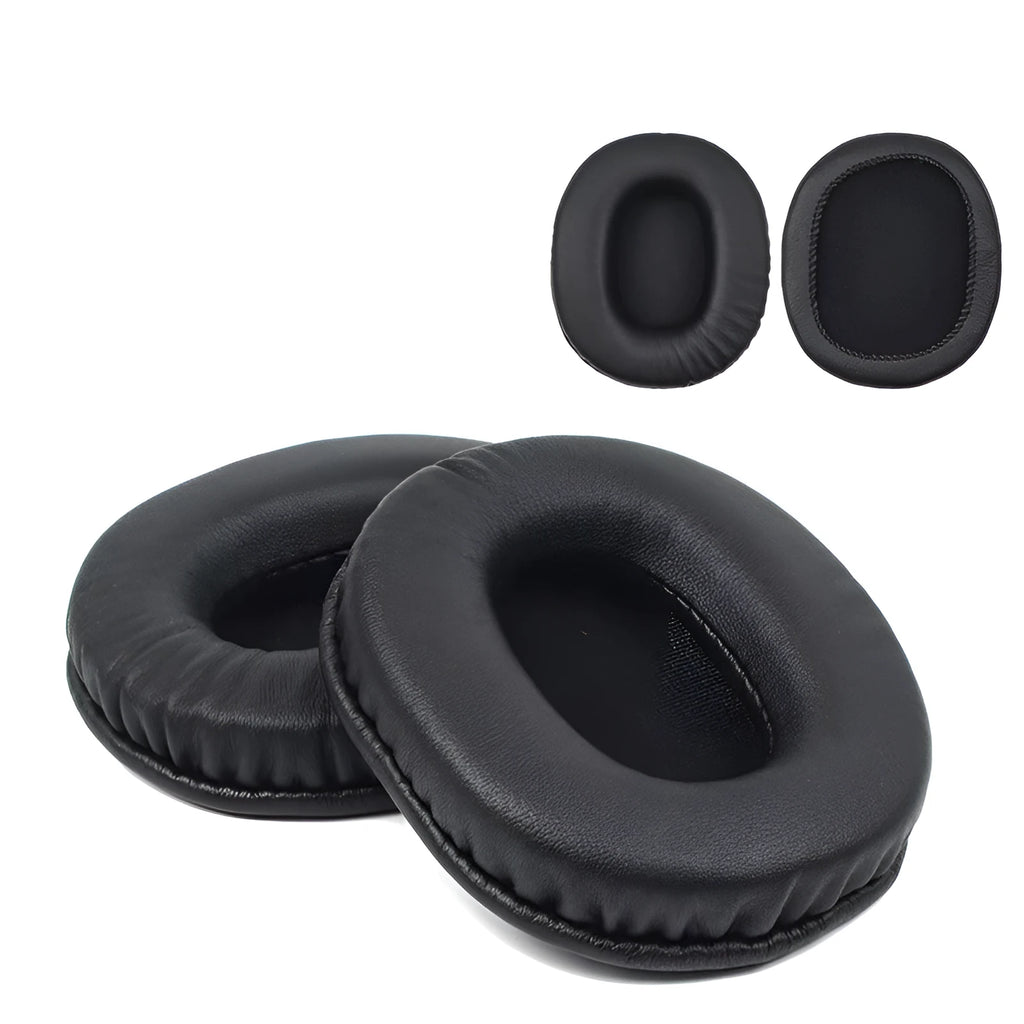 Black soft PU leather replacement covers for Sony MDR-1R headphones, two-piece set.