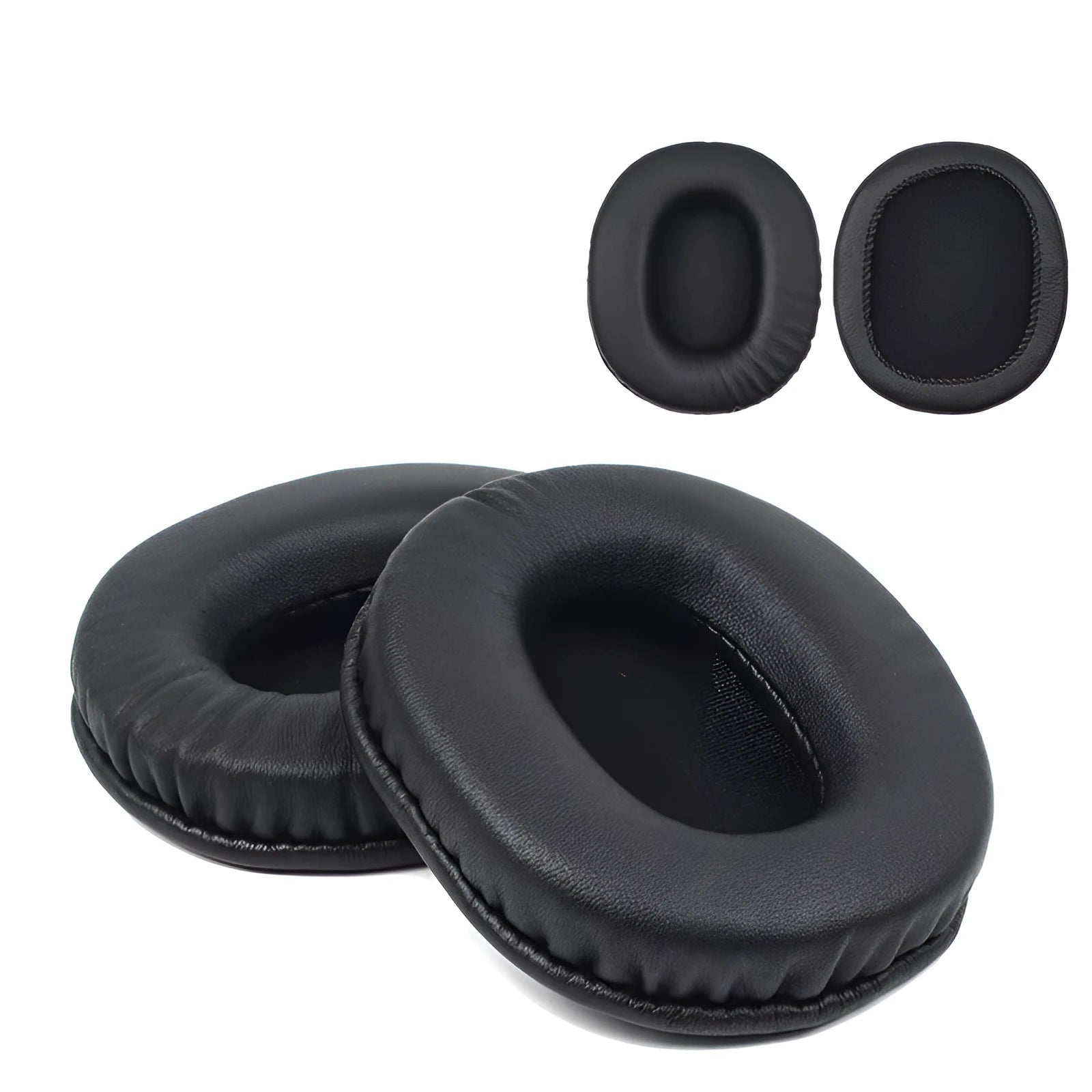 Black soft PU leather replacement covers for Sony MDR-1R headphones, two-piece set.