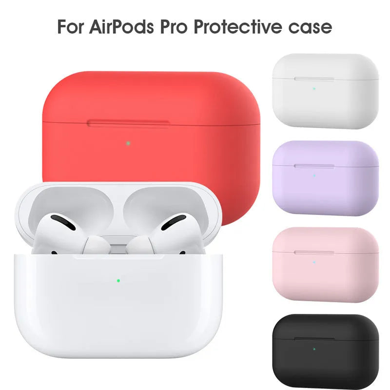Soft silicone protective cover for AirPods Pro wireless headphones in multiple colours.