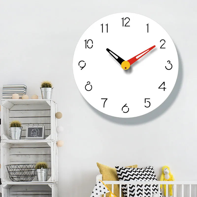 Three-dimensional white acrylic wall clock with UV print and metal pointers, 30 cm dia