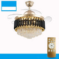 Crystal chandelier style ceiling fan with LED lights and wooden fan blades mounted on a white ceiling.