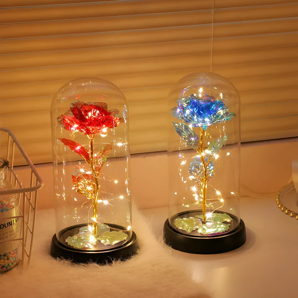 Eternal Gold Foil Flower Ambience Light glass cover flower shape 11x12cm battery powered solid wood base