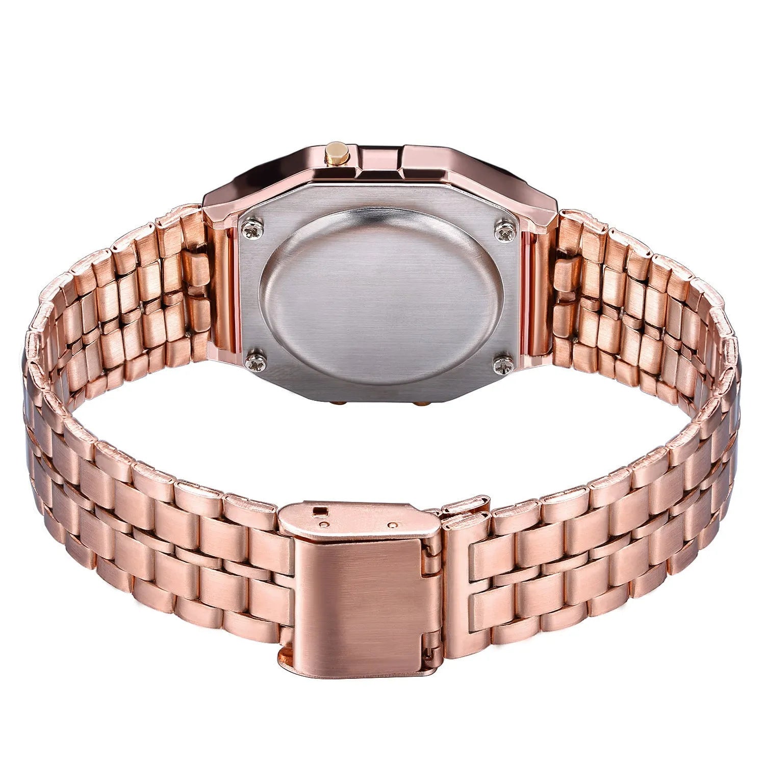 WR F91W electronic watch with stainless steel strap, number display, square dial, black colour