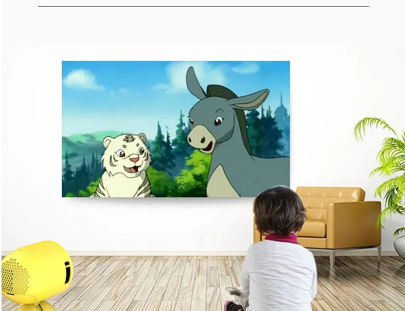YG220 portable LED projector in white or yellow colour showing compact 0.7kg design with 1080P support