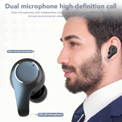 Black and white wireless ANC Bluetooth in-ear headphones with charging case