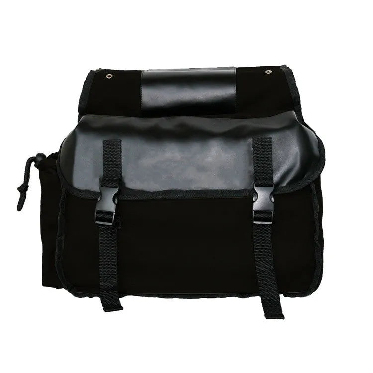 Canvas rear seat storage bag for bicycle or motorcycle in khaki, army green, or black, 27x44x15 cm with zipper pocket