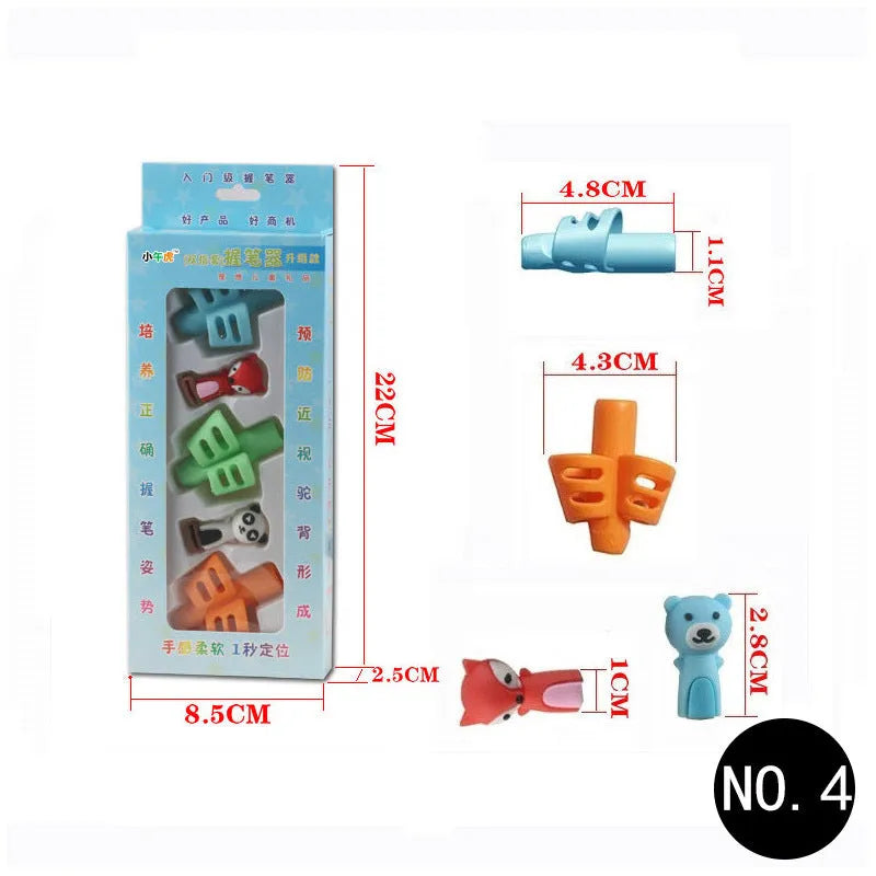 Children's soft rubber pen holder for posture correction with cartoon animal design options