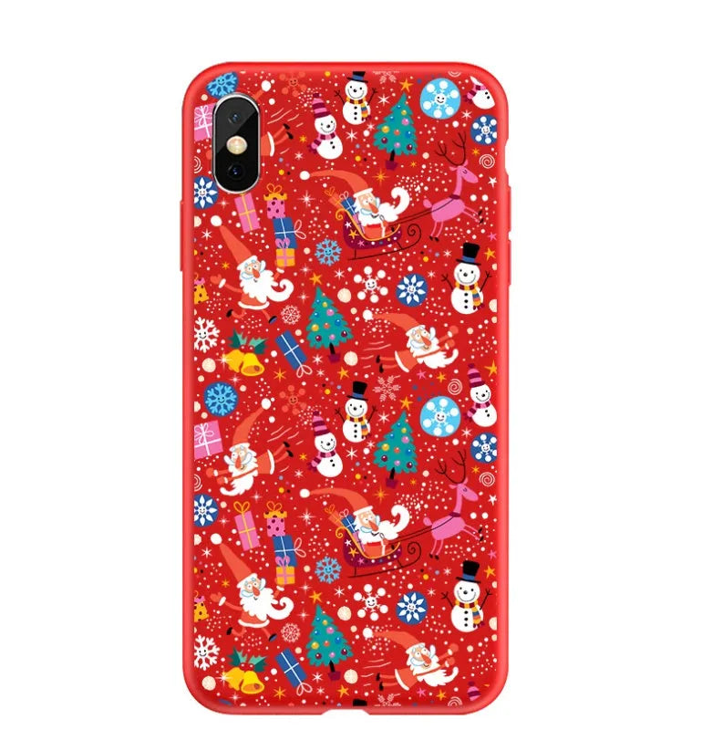 Christmas-themed painted back cover case for iPhone models 6 through XS Max.
