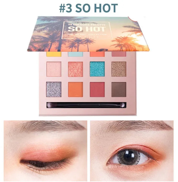 Focallure Shining Eyeshadow Palette with 12 colours of shimmer eyeshadow in a compact case
