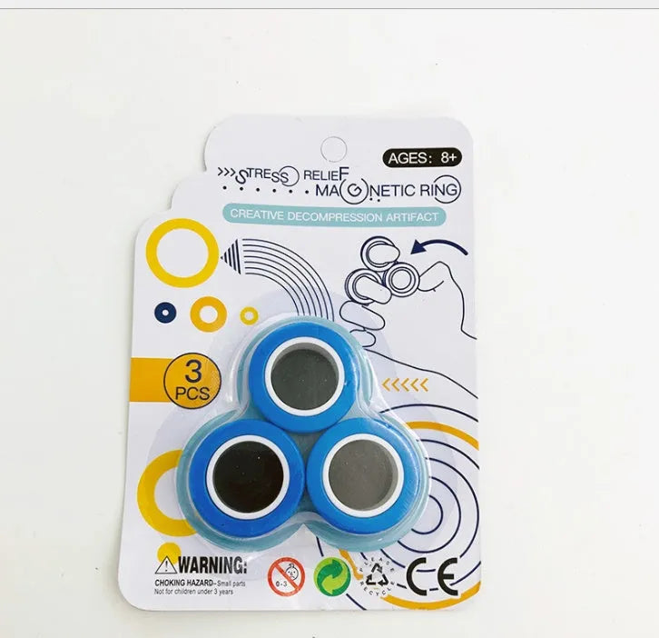 Blue magnetic plastic rotating fidget ring showing internal diameter of 1.8cm.