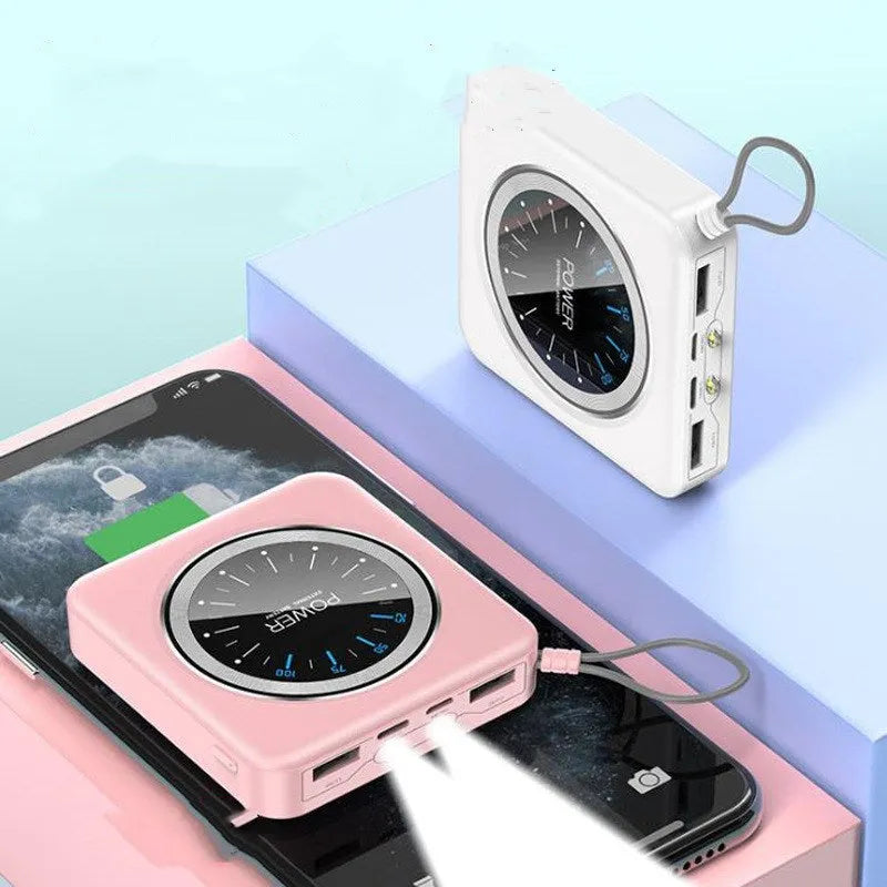 Mini clock charger with alloy case, multi-U port output, in cherry blossom pink colour