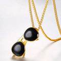 18k gold plated men's sunglass pendant necklace on chain in gold colour made from 316L stainless steel