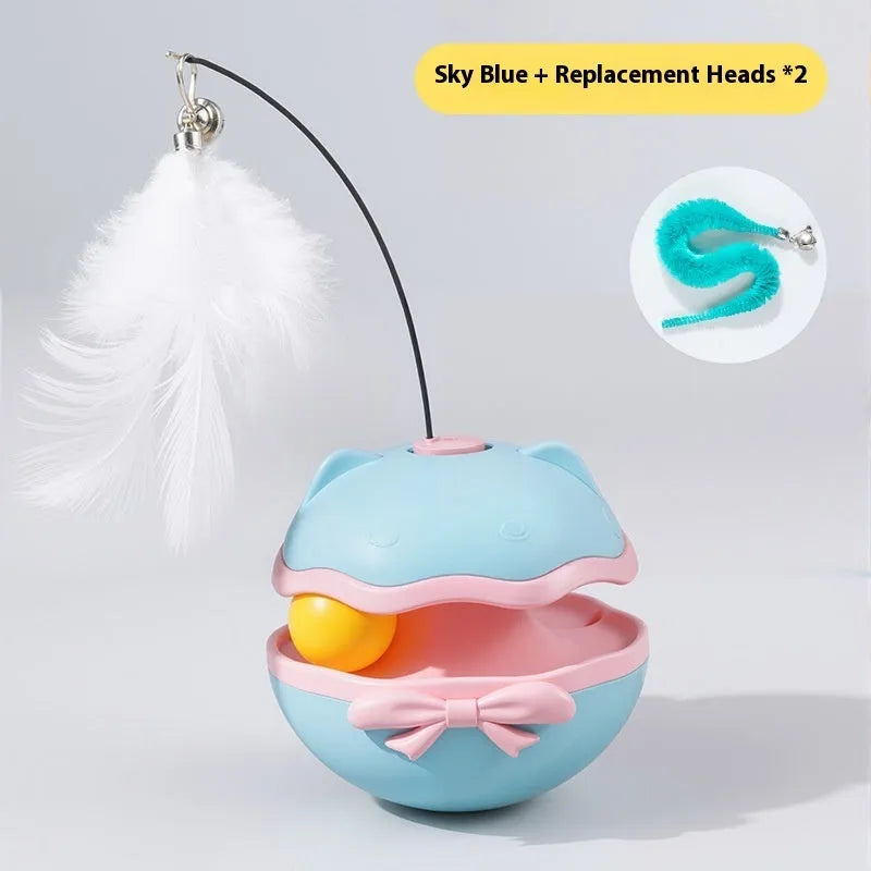 Electric automatic tumbler cat teaser toy in lemon yellow, sky blue, or soft fog grey.