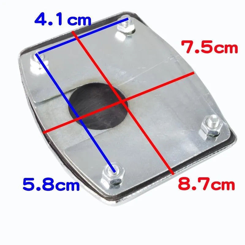 Metal motorcycle brake pedal skid plate shown in universal fit for foot pedal protection.
