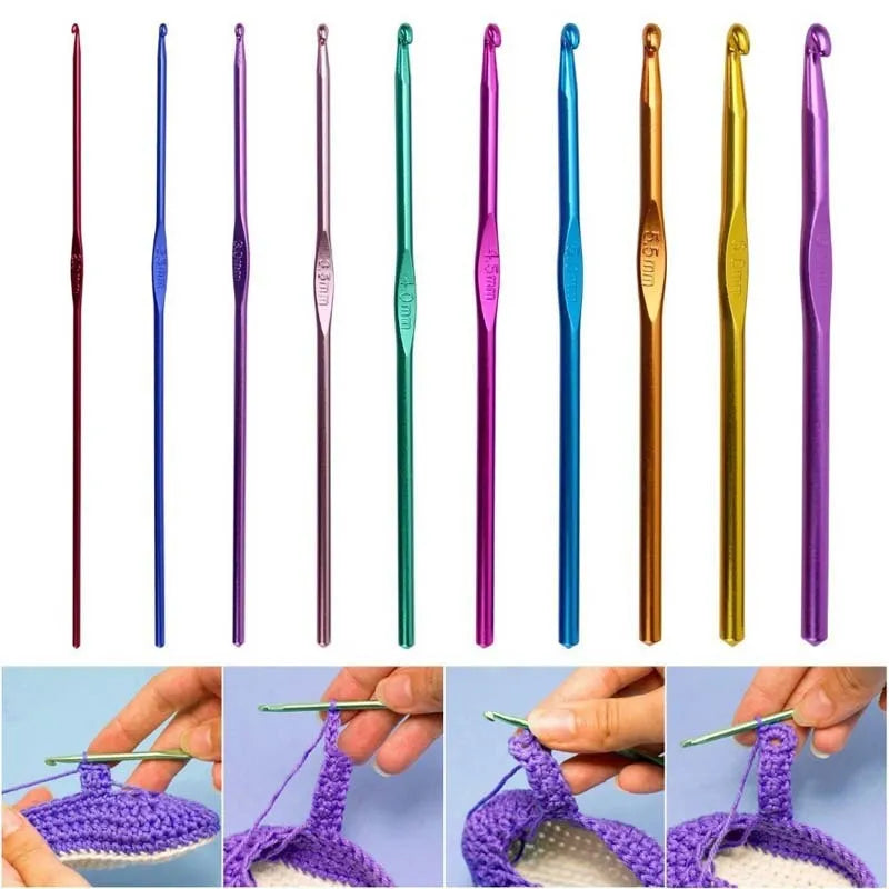 23-piece stainless steel crochet hook set with sizes from 0.6mm to 8.0mm on a plain background