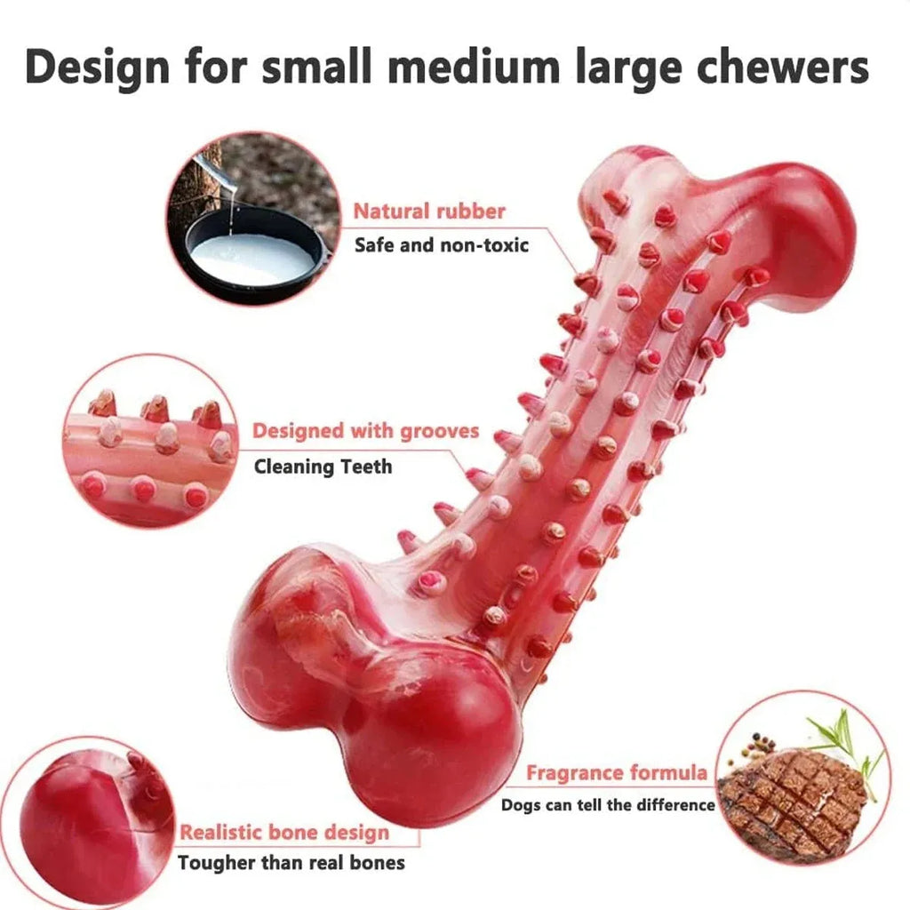 Red natural rubber chew toy for aggressive dogs with durable heavy-duty construction