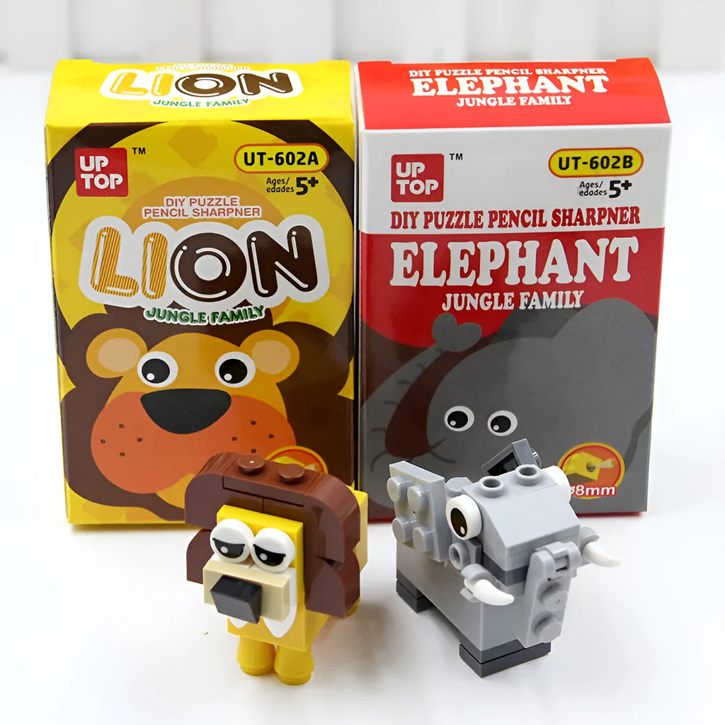 DIY building block pencil sharpener plastic animal manual 60x30x88mm elephant lion
