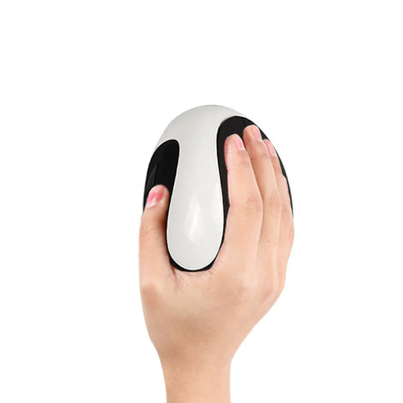 Ergonomic vertical wired computer mouse in multiple colour options on a desk