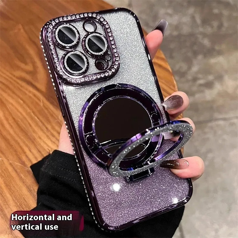 Glitter gradient iPhone case with integrated stand bracket in multiple colour options