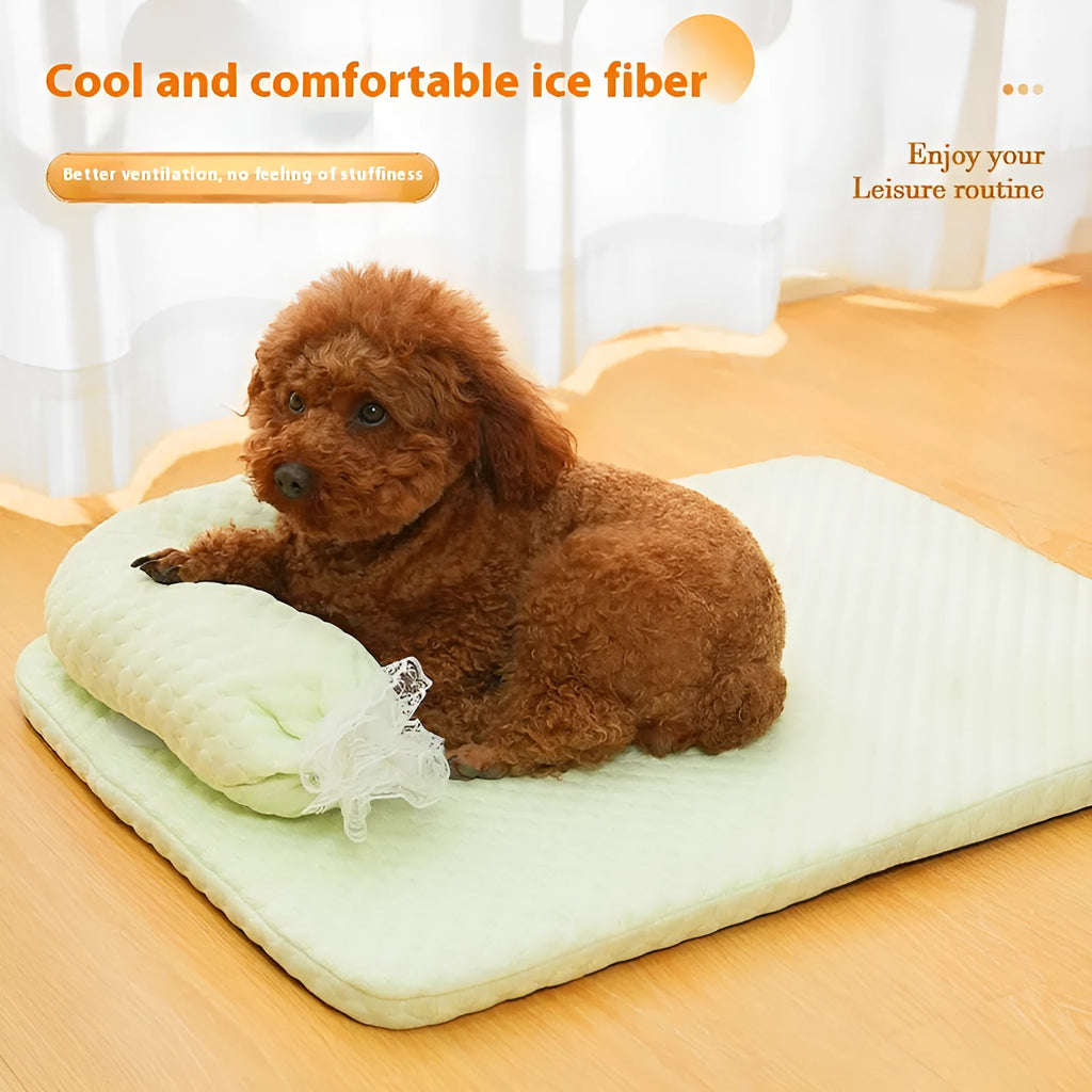 Candy color dog mat in blue, grey, and green cloth with four size options for small to large dogs