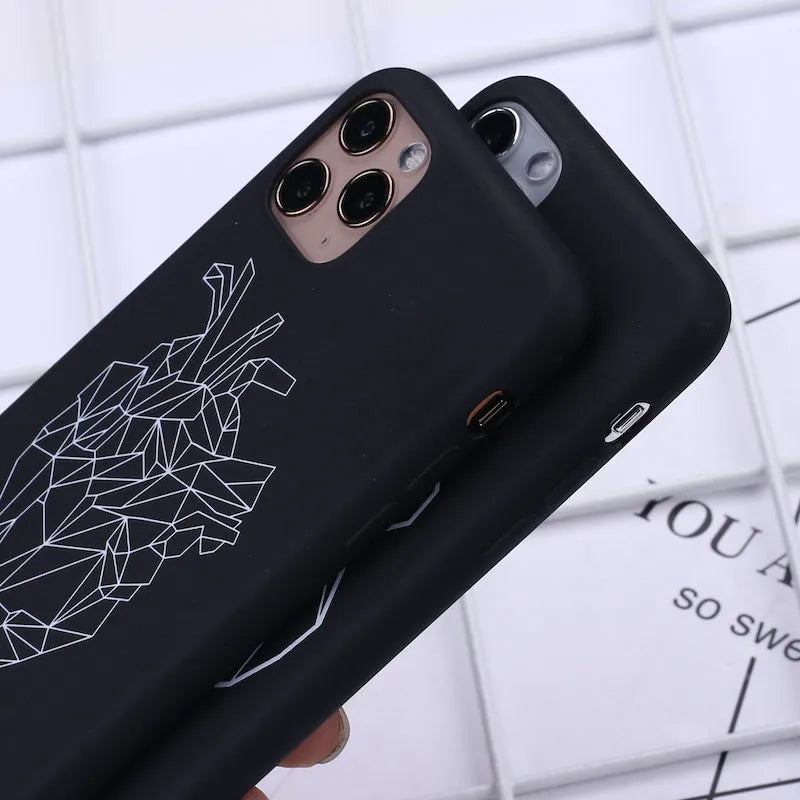 Animal line graffiti art design on a slim black TPU iPhone back cover case.