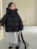 Girl's thickened down jacket with 90% white duck down in yellow, pink, black, gray, or red, sizes 110cm to 160cm