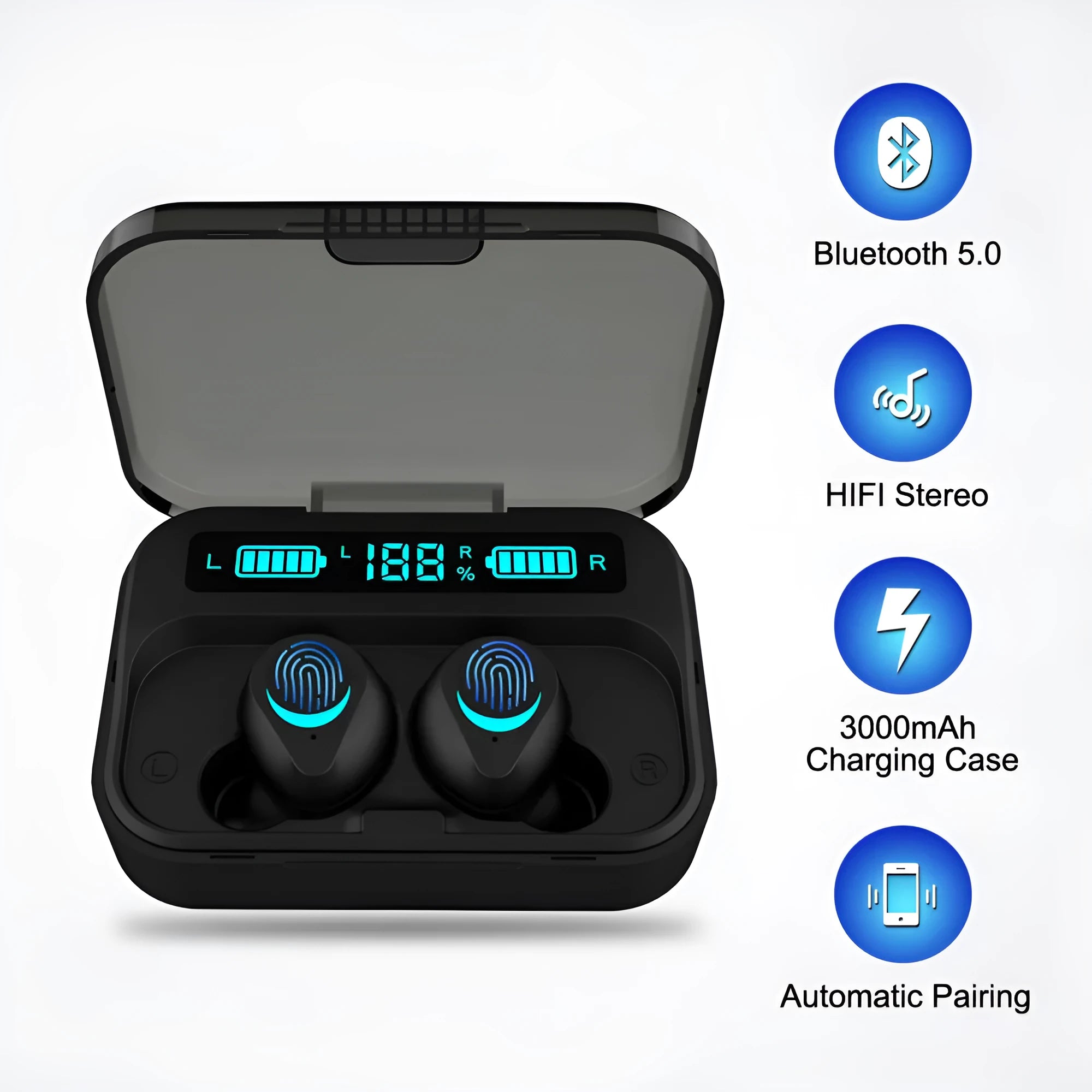 Black TWS Bluetooth wireless stereo headset with earplug design