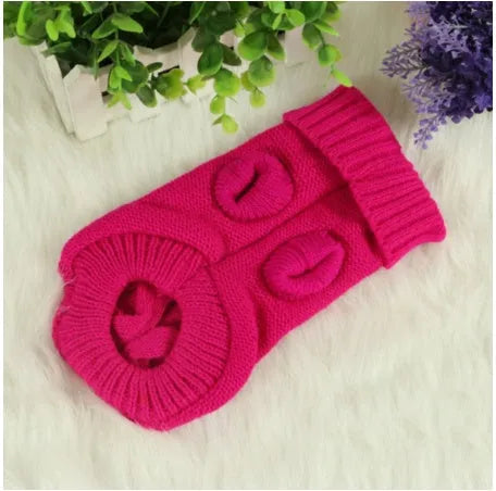 Knitted wool dog sweater with fabric buttons in assorted colours, sizes XS to XXL
