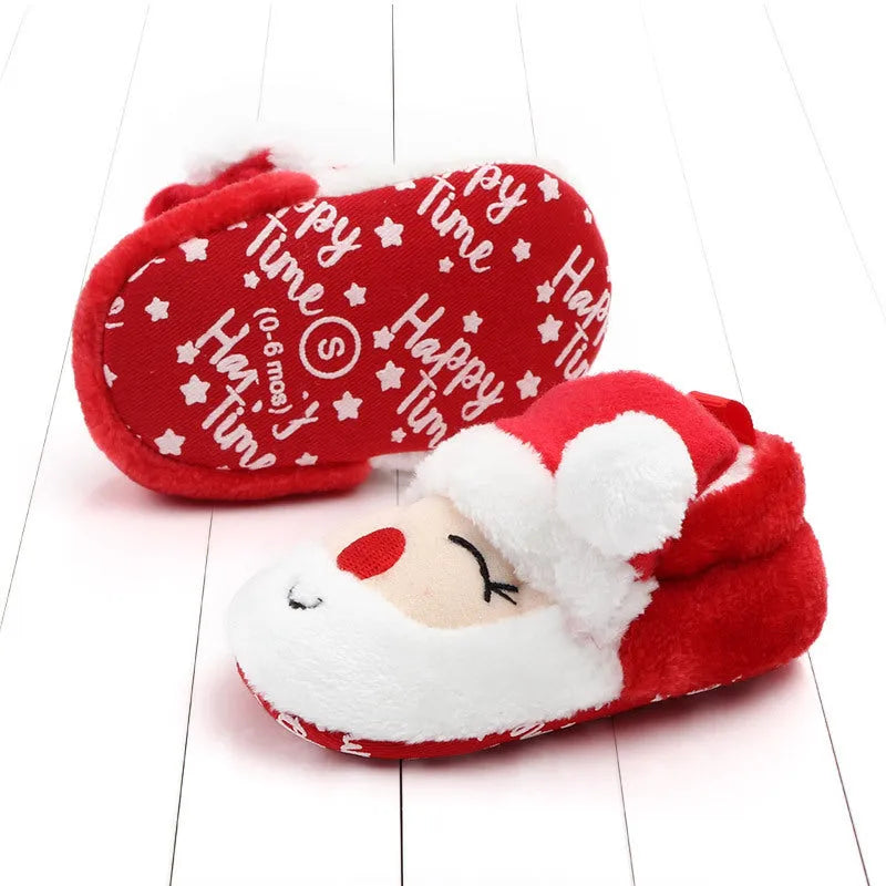 Christmas toddler shoes in Santa Claus colour – low top coral fleece with non-slip sole